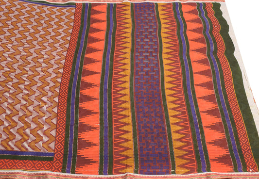 Sushila Vintage Maroon Saree Pure Cotton Printed Zig-Zag Soft Craft Fabric