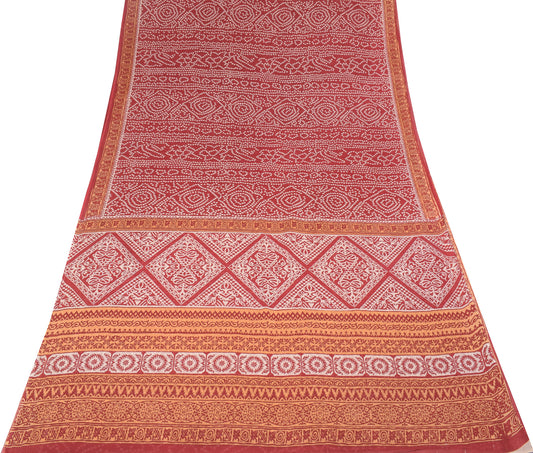 Sushila Vintage Bandhani Printed Saree Pure Cotton Printed Red Sari Soft Craft Fabric