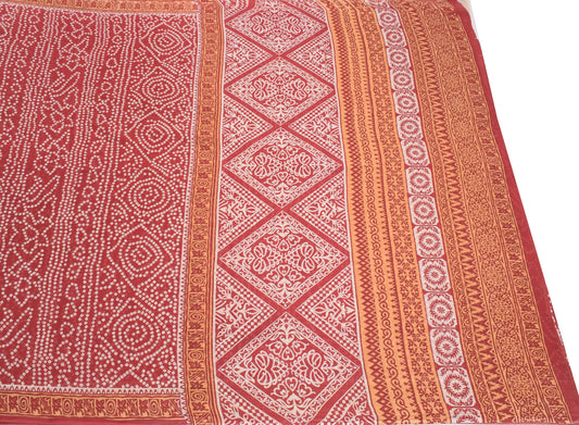 Sushila Vintage Bandhani Printed Saree Pure Cotton Printed Red Sari Soft Craft Fabric