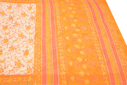 Sushila Vintage Floral Cream Saree Pure Cotton Printed Soft Sari Craft Fabric