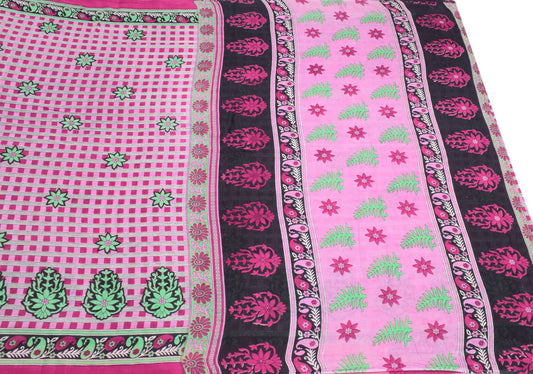 Sushila Vintage Soft Pink Saree Pure Cotton Printed Floral Sari Craft Fabric