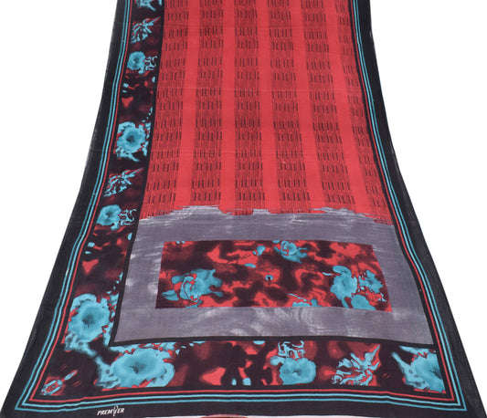 Sushila Vintage Maroon Saree Pure Cotton Printed Stripes Printed Soft Craft Fabric