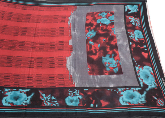 Sushila Vintage Maroon Saree Pure Cotton Printed Stripes Printed Soft Craft Fabric