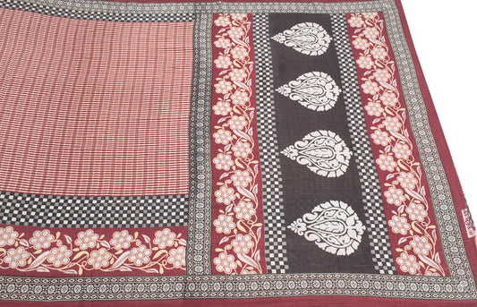 Sushila Vintage Soft Maroon Saree Pure Cotton Printed Sari Stripes Craft Fabric