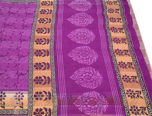 Sushila Vintage Floral Purple Saree Pure Cotton Printed Soft Sari Craft Fabric