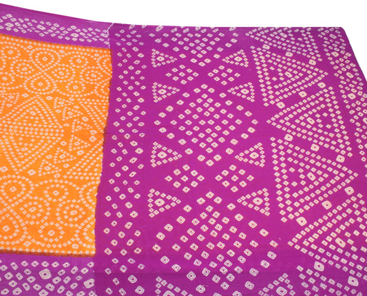 Sushila Vintage Yellow Purple Saree Pure Cotton Printed Bandhani Sari Soft Craft Fabric