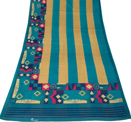Sushila Vintage Birds Print Saree Pure Cotton Green Indian Sari Craft Fabric