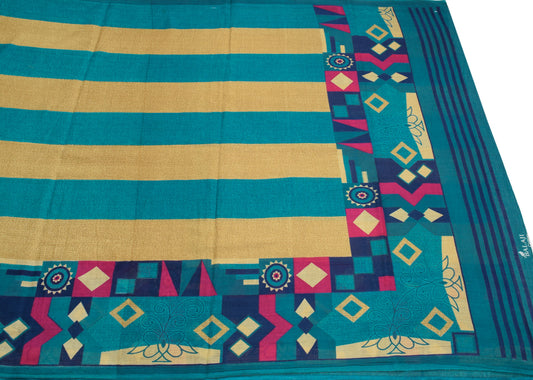 Sushila Vintage Birds Print Saree Pure Cotton Green Indian Sari Craft Fabric