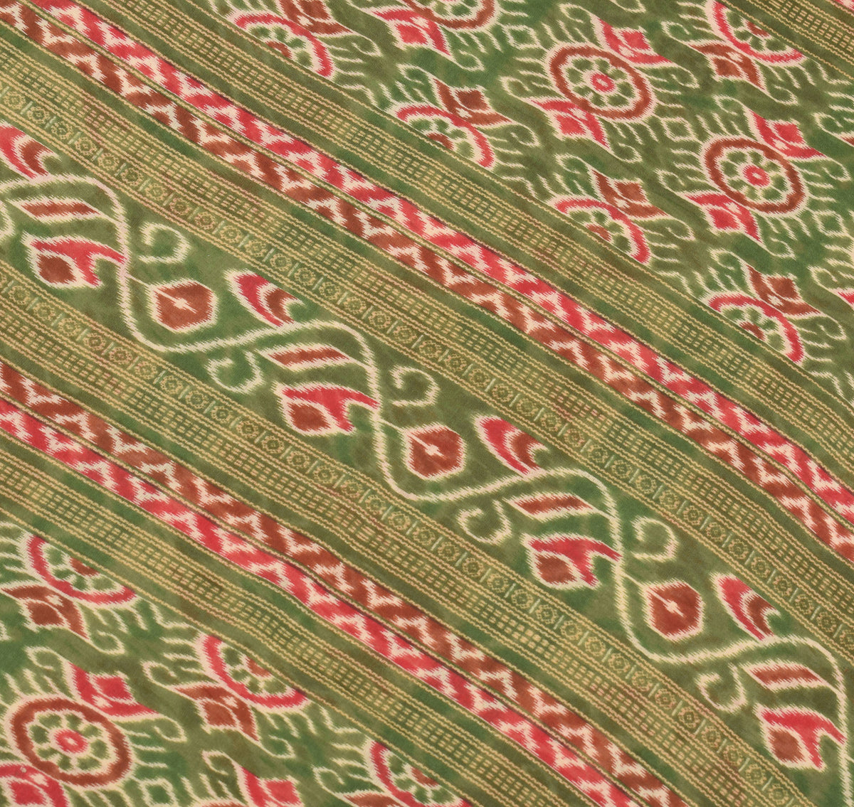 Sushila Vintage Geometric Ikat-Style Saree Pure Cotton Printed Green Sari Craft Fabric