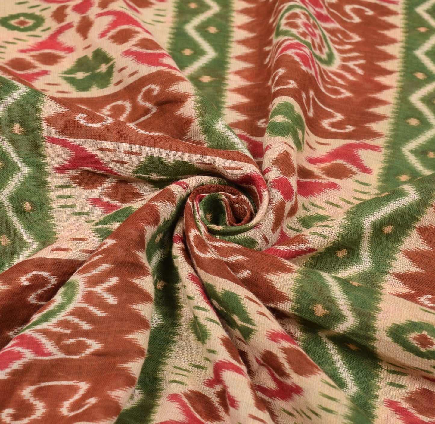 Sushila Vintage Geometric Ikat-Style Saree Pure Cotton Printed Green Sari Craft Fabric