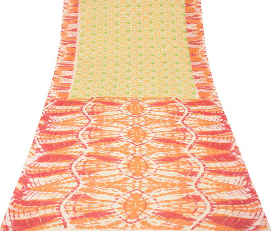 Sushila Vintage Cream Saree Pure Cotton Printed Geometrical Sari Craft Fabric
