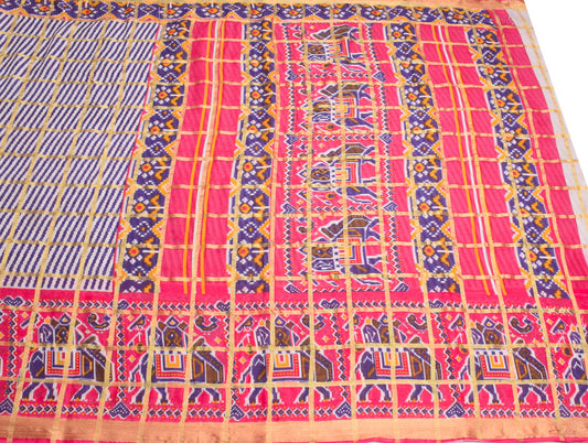 Sushila Vintage Ikat-Style Saree Pure Cotton Printed White Soft Sari Craft Fabric
