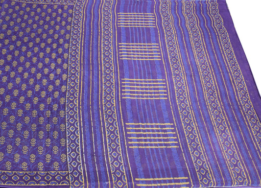 Sushila Vintage Floral Purple Saree Pure Cotton Printed Soft Sari Craft Fabric