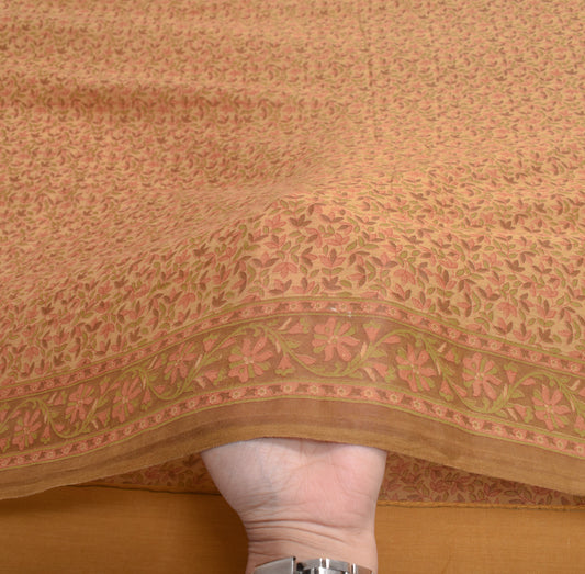 Sushila Vintage Soft Brown Saree Pure Cotton Printed Floral Sari Craft Fabric