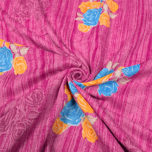Sushila Vintage Floral Soft Saree Pure Cotton Printed Magenta Sari Craft Fabric