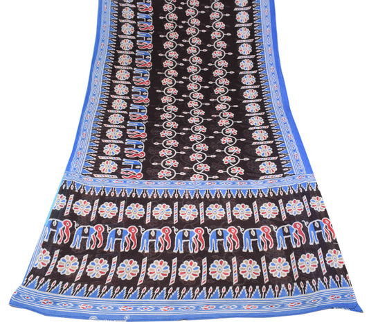 Sushila Vintage Elephant Black Saree Pure Cotton Printed Soft Sari Craft Fabric