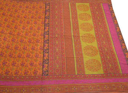 Sushila Vintage Orange Saree Pure Cotton Printed Floral Sari Soft Craft Fabric