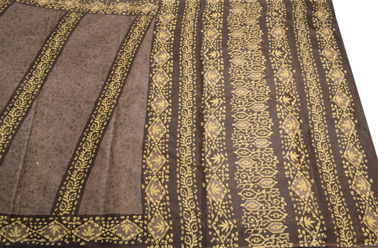 Sushila Vintage Batik Printed Saree Pure Cotton Brown Sari 5YD Craft Fabric