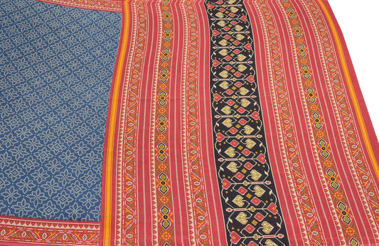 Sushila Vintage Steel Blue Saree Pure Cotton Ikat Printed Soft Sari Craft Fabric