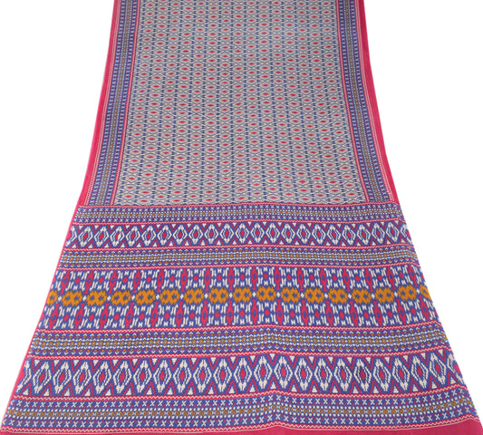 Sushila Vintage Geometrical Blue Saree Pure Cotton Printed Soft Sari Craft Fabric