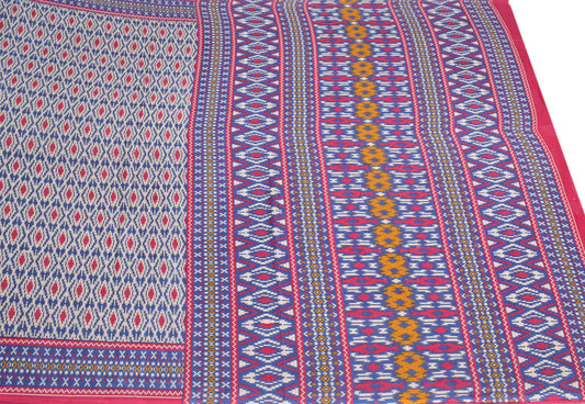 Sushila Vintage Geometrical Blue Saree Pure Cotton Printed Soft Sari Craft Fabric