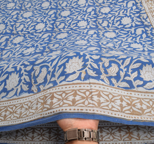 Sushila Vintage Hand Block Saree Pure Cotton Printed Blue Sari Craft Fabric