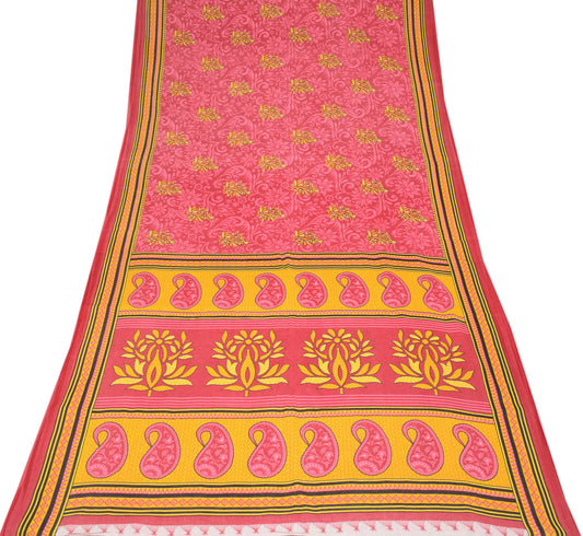 Sushila Vintage Magenta Floral Saree Pure Cotton Printed Sari Craft Fabric