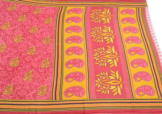 Sushila Vintage Magenta Floral Saree Pure Cotton Printed Sari Craft Fabric