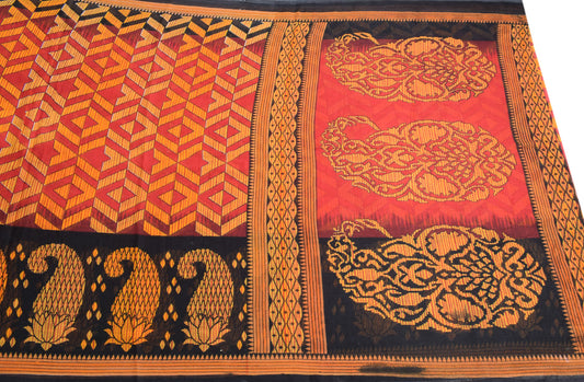 Sushila Vintage Red Saree Pure Cotton Printed Geometric Sari Craft Fabric
