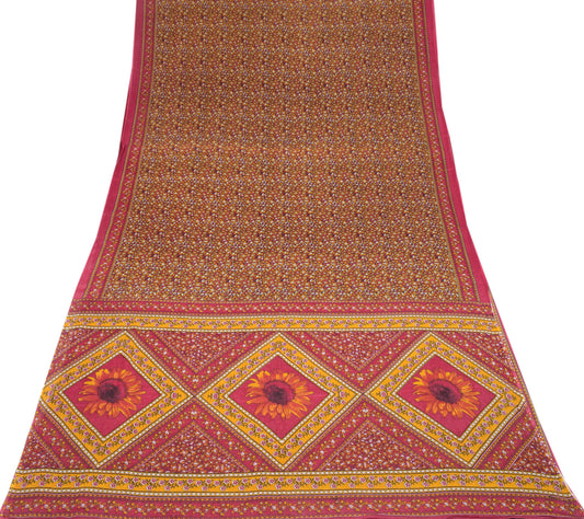 Sushila Vintage Floral Magenta Saree Pure Cotton Printed Soft Sari Craft Fabric