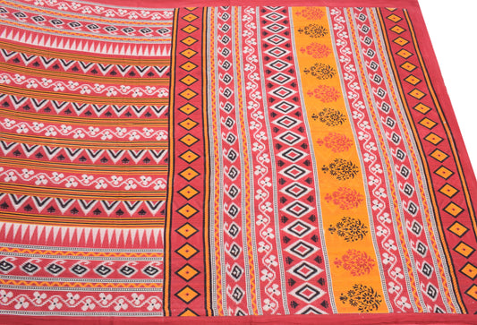 Sushila Vintage Geometrical Red Saree Pure Cotton Printed Sari Soft Fabric