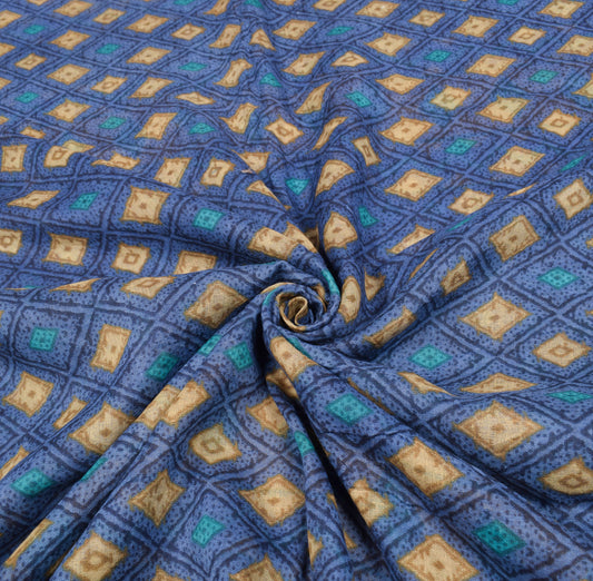 Sushila Vintage Blue Geometrical Saree Pure Cotton Printed Sari Craft Fabric