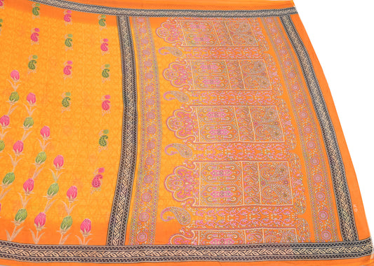 Sushila Vintage Mustard Saree Pure Cotton Printed Paisley Sari Craft Fabric