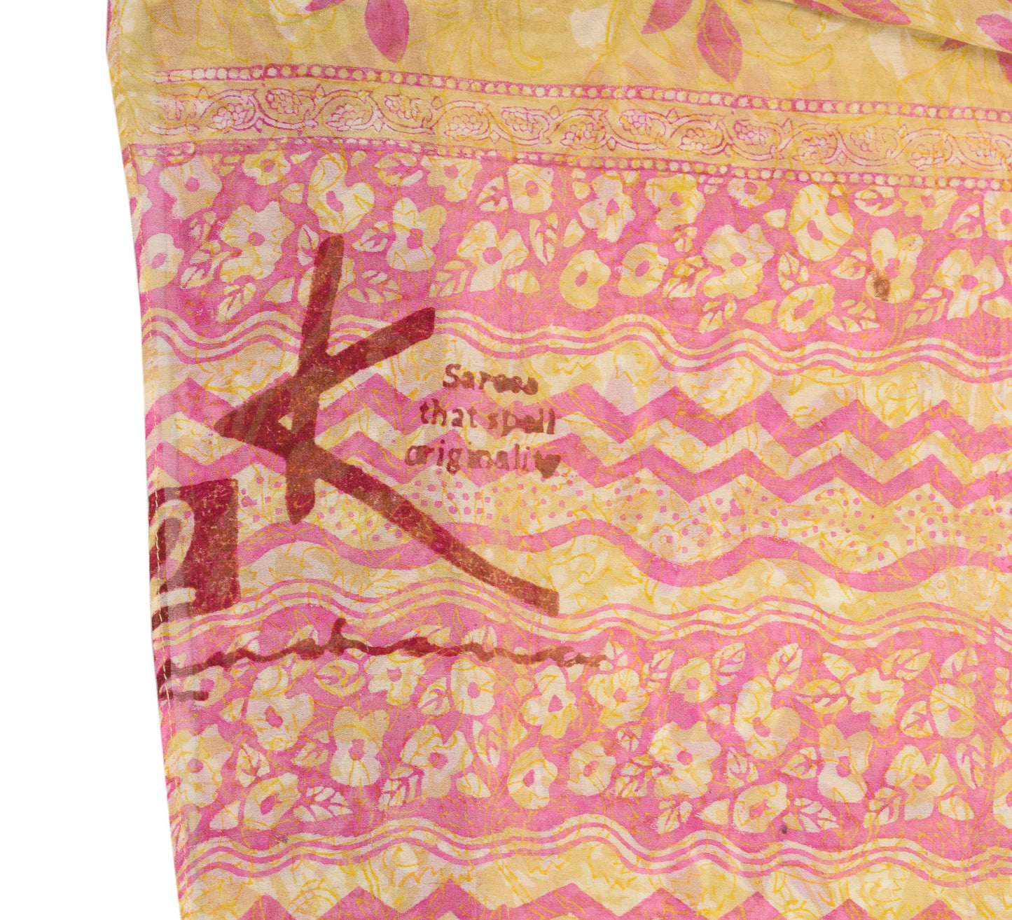 Sushila Vintage Stone Work Saree Pure Georgette Silk Pink Floral Hand Block Fabric