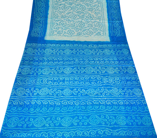 Sushila Vintage Light Turquoise Saree Pure Georgette 6YD Bandhani Printed Fabric Sari