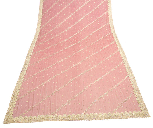 Sushila Vintage Maroon Indian Dupatta Net Mesh Hand Beaded Floral Long Stole Veil