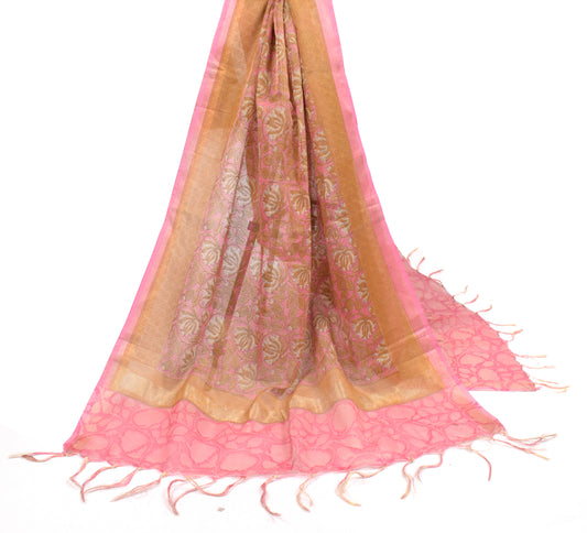 Sushila Vintage Hand Block Printed Dupatta Art Cotton Floral Pink Long Stole