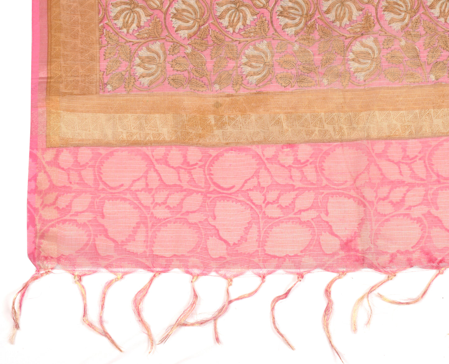 Sushila Vintage Hand Block Printed Dupatta Art Cotton Floral Pink Long Stole