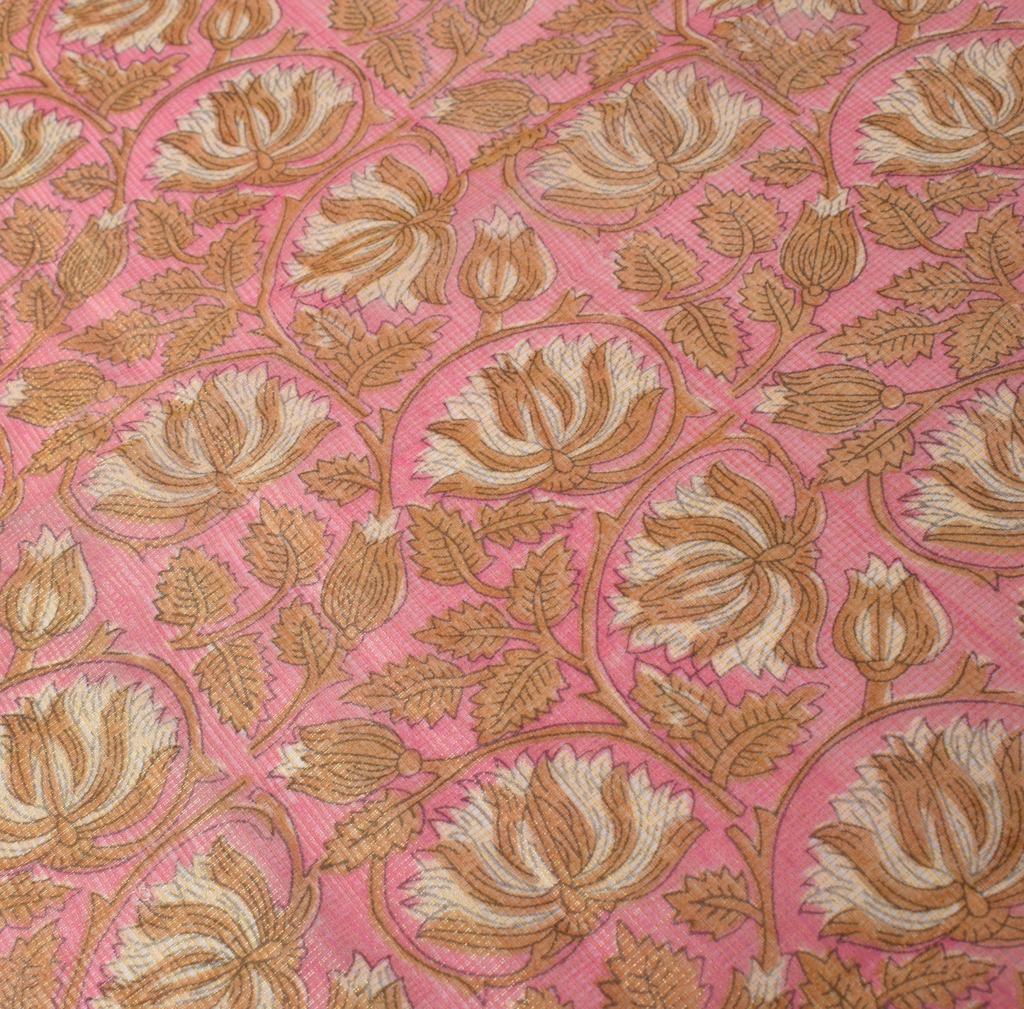 Sushila Vintage Hand Block Printed Dupatta Art Cotton Floral Pink Long Stole