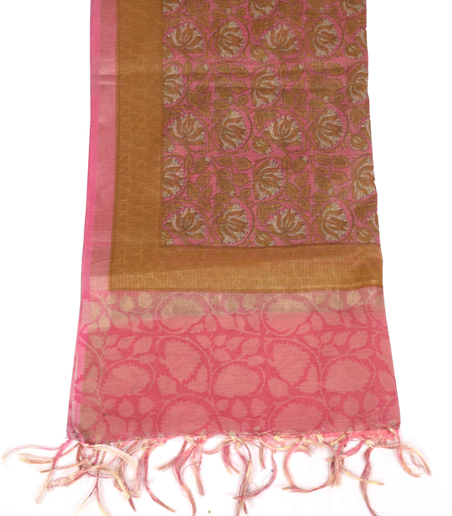 Sushila Vintage Hand Block Printed Dupatta Art Cotton Floral Pink Long Stole
