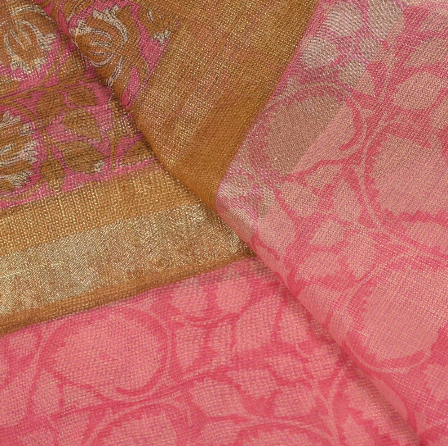 Sushila Vintage Hand Block Printed Dupatta Art Cotton Floral Pink Long Stole