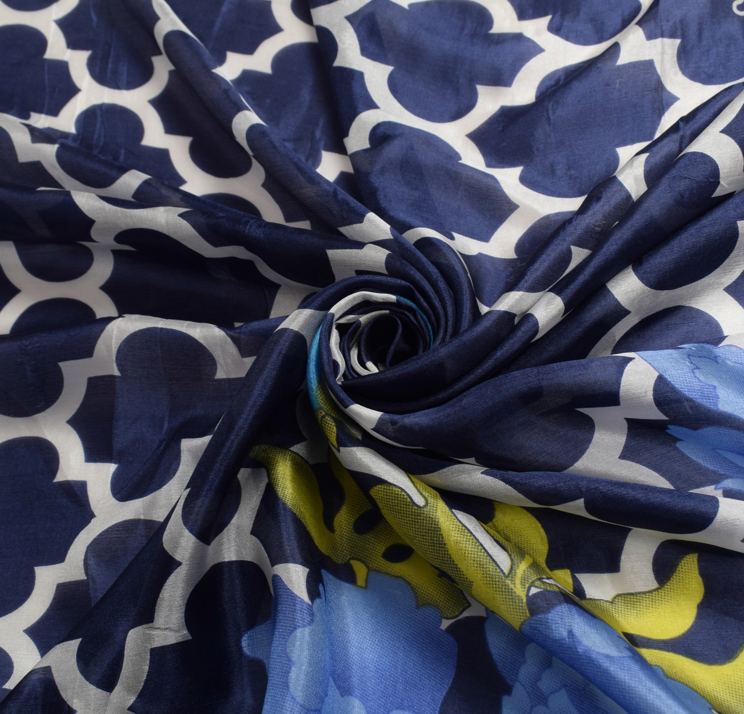 Sushila Vintage Floral Printed Dupatta 100% Pure Silk Blue Soft Long Stole