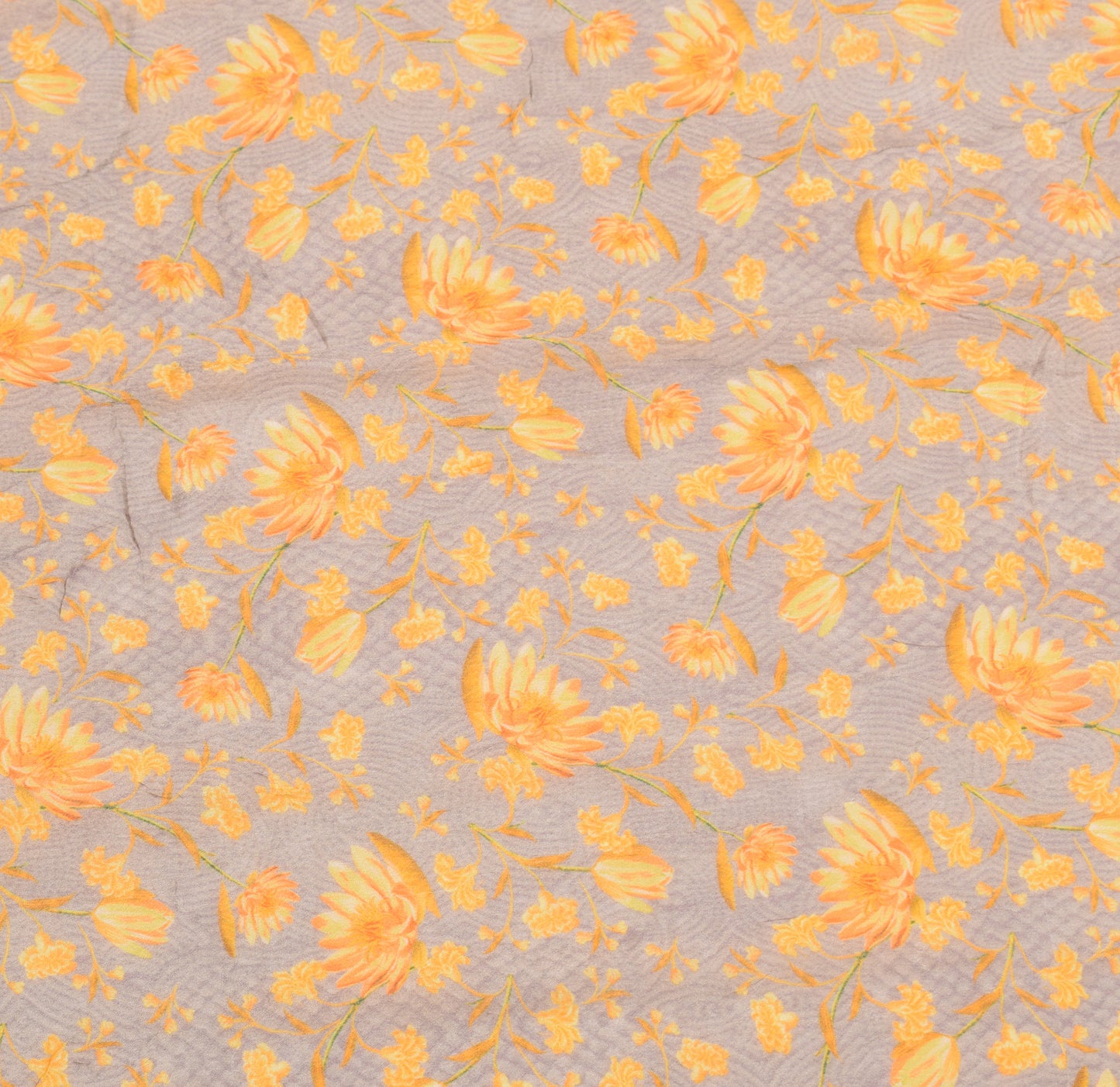 Sushila Vintage Floral Printed Dupatta Gray Yellow Pure Chiffon Long Stole