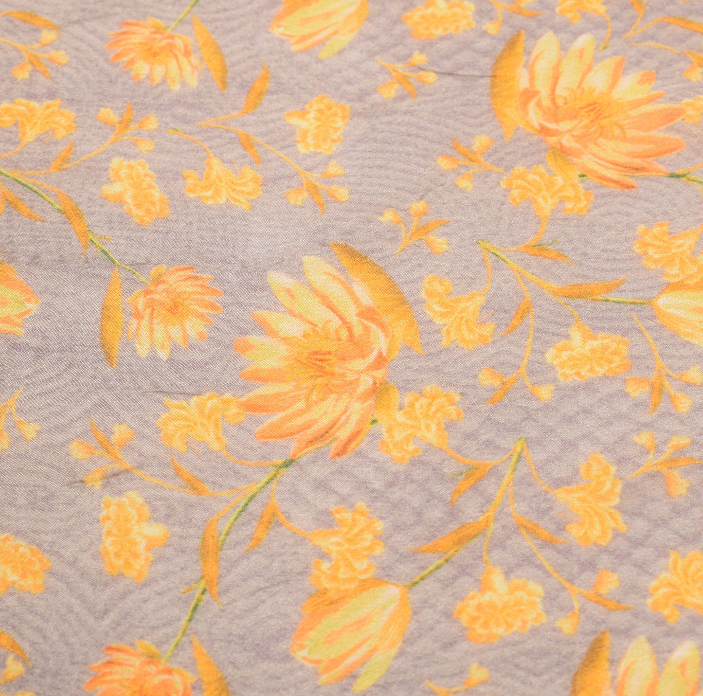 Sushila Vintage Floral Printed Dupatta Gray Yellow Pure Chiffon Long Stole