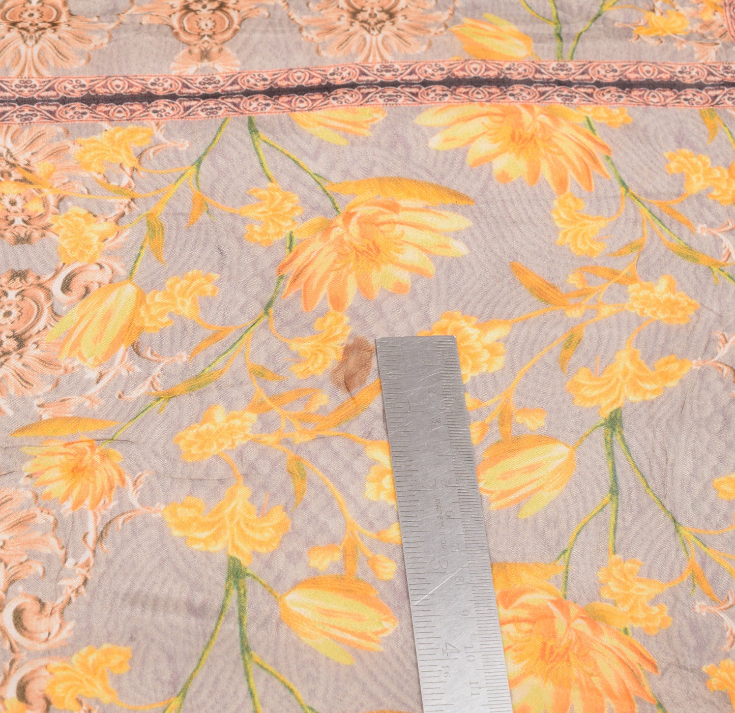 Sushila Vintage Floral Printed Dupatta Gray Yellow Pure Chiffon Long Stole