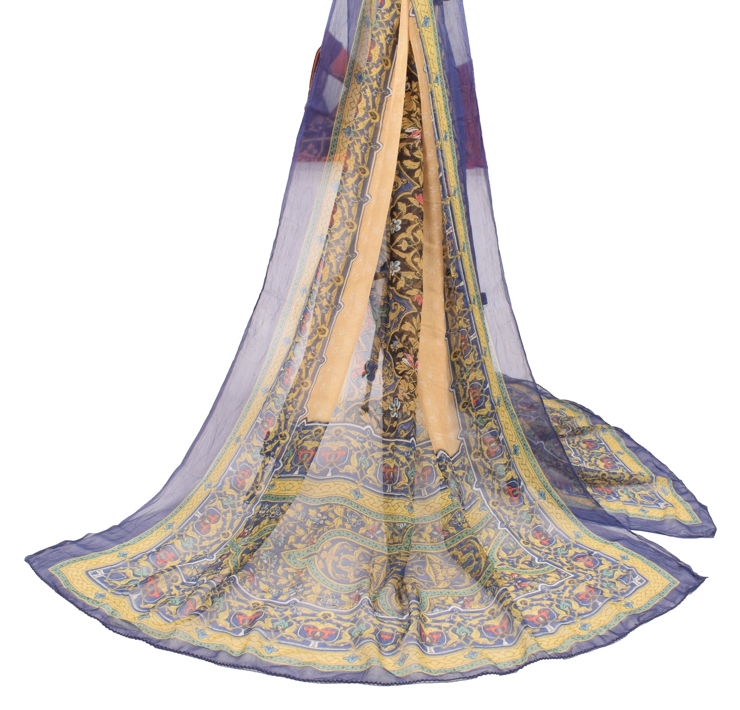 Sushila Vintage Light Yellow Printed Dupatta Pure Georgette Long Stole
