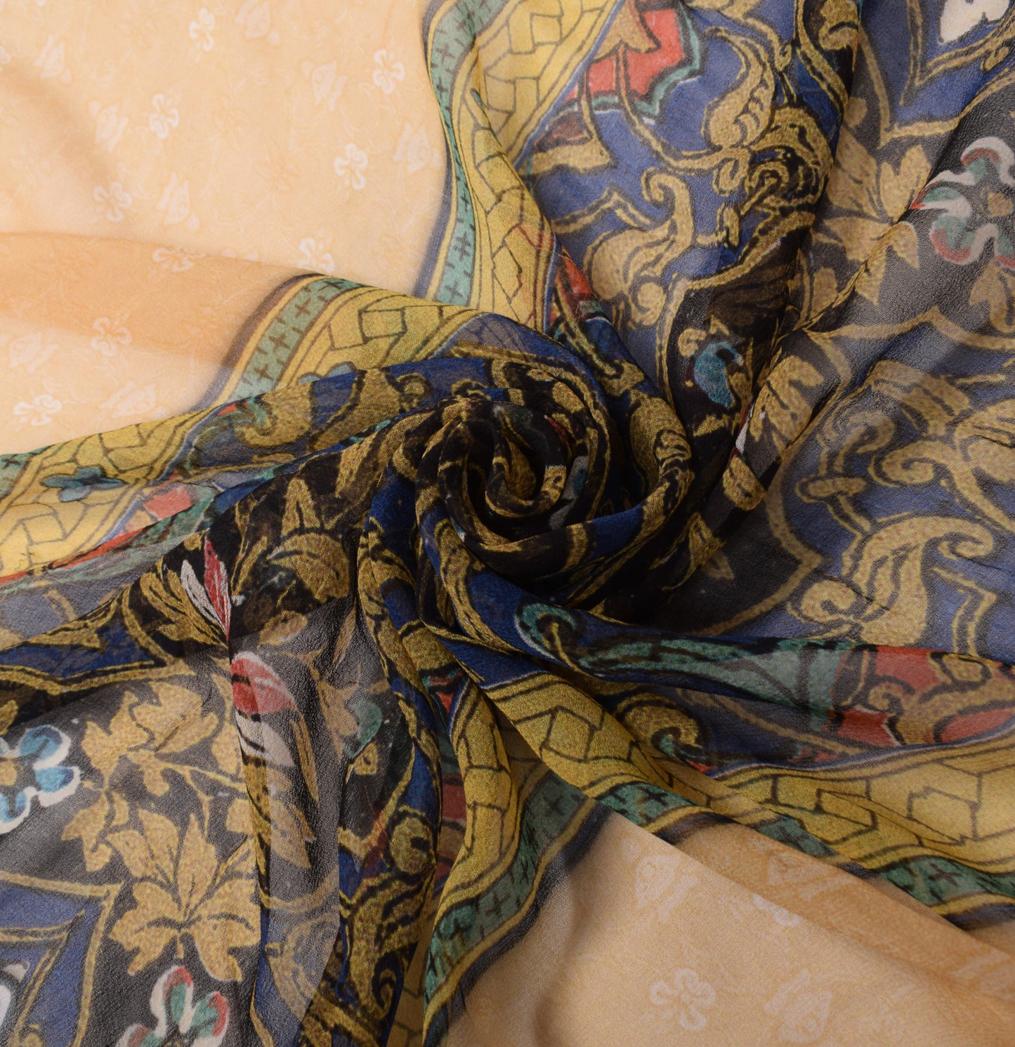 Sushila Vintage Light Yellow Printed Dupatta Pure Georgette Long Stole