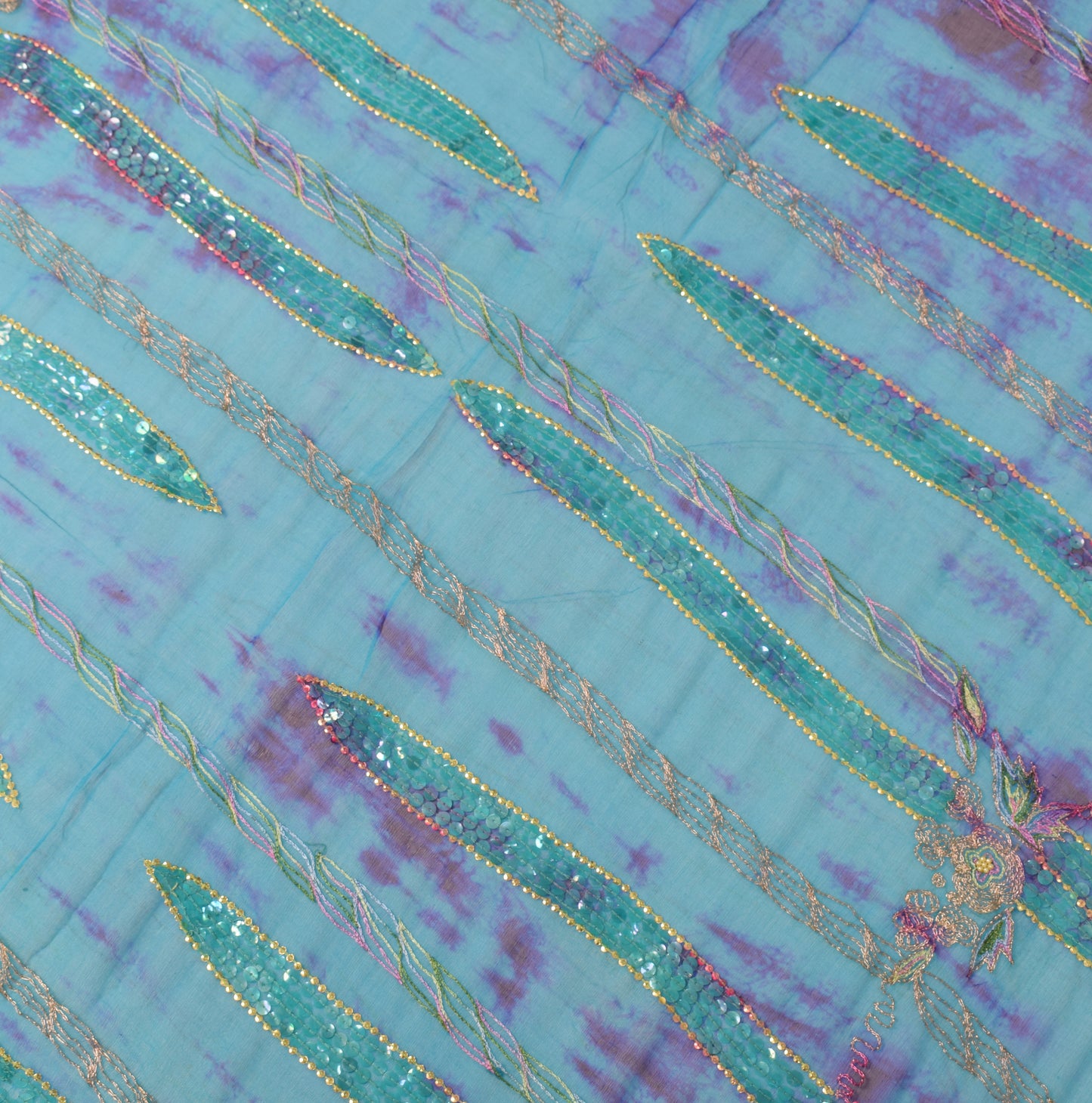 Sushila Vintage Aqua Blue Tie-Dye Dupatta Sequins Embellish Pure Chiffon Long Stole