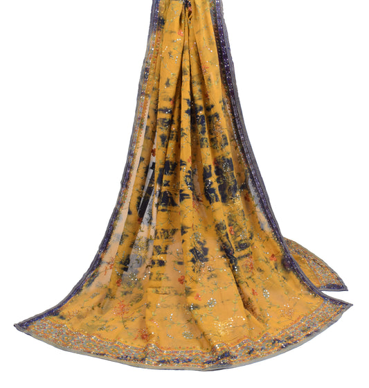 Sushila Vintage Mustard Dupatta Pure Georgette Tie-dye & Mirror Work Long Stole