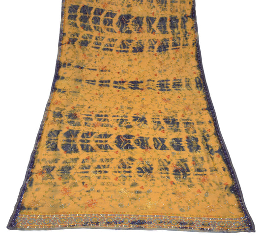 Sushila Vintage Mustard Dupatta Pure Georgette Tie-dye & Mirror Work Long Stole